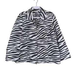Chico's Zebra Print Brown White Casual Blazer Size XL Classic Long Sleeve